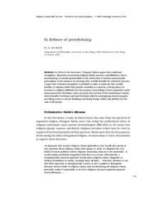 Religious Studies 36, 333–344.  Printed in the United Kingdom # 2000 Cambridge University Press In defence of proselytizing h. e. b a b e r