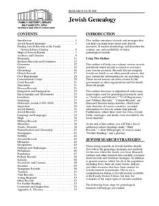 RESEARCH OUTLINE  Jewish Genealogy CONTENTS  INTRODUCTION