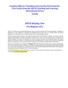 Creating Effective Teaching and Learning Environments: First results from the OECD Teaching and Learning International Survey TALIS  OECD Briefing Note