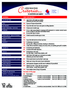 Criteria... A FEW SELECTION to read before you register  CRITERIA