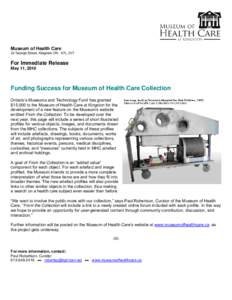 Microsoft Word - FOR IMMEDIATE RELEASE - Funding Success for Museum of Health Care Collection.doc