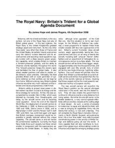 The Royal Navy: Britain’s Trident for a Global Agenda Document By James Hope and James Rogers, 4th September 2006