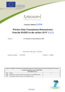 Contract Number:Wireless Data Transmission Demonstrator: from the HADES to the surface (D-N°:Author(s):