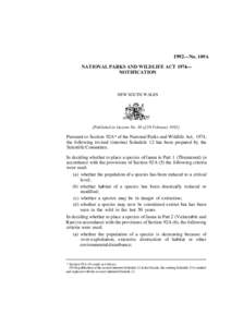 1992—No. 109A NATIONAL PARKS AND WILDLIFE ACT 1974— NOTIFICATION NEW SOUTH WALES