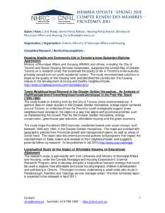 Real estate / Health / Homelessness / Personal life / Affordable housing / Social Housing Services Corporation / Housing First / Public housing / Centre for Research on Inner City Health / Social programs / Housing / Community organizing