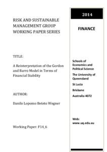 RISK AND SUSTAINABLE MANAGEMENT GROUP WORKING PAPER SERIES TITLE:  A Reinterpretation of the Gordon