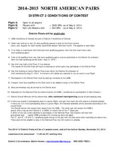 2014–2015 NORTH AMERICAN PAIRS DISTRICT 2 CONDITIONS OF CONTEST Flight A: Flight B: Flight C: