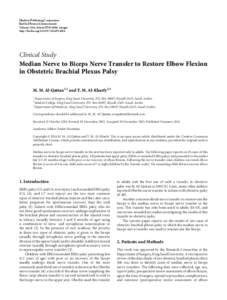 Median Nerve to Biceps Nerve Transfer to Restore Elbow Flexion in Obstetric Brachial Plexus Palsy