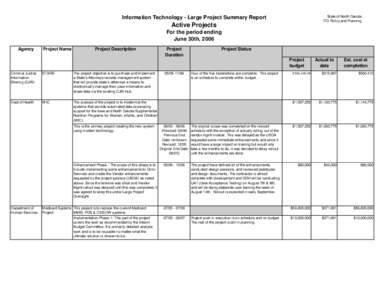 Information Technology - Large Project Summary Report  State of North Dakota ITD Policy and Planning  Active Projects