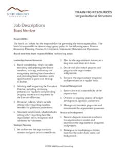 TRAINING RESOURCES Organizational Structure Job Descriptions Board Member Responsibilities