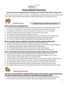Instructional Services Summary of Some Proposed Goals & Activities for the MSJC[removed]Strategic Plan The following summarizes some of the major consolidated goals, objectives/activities, and needs identified by instr