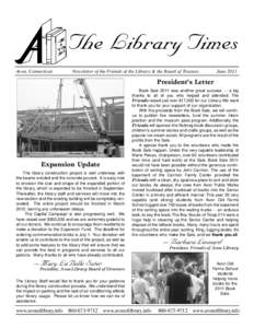 The Library Times Avon, Connecticut Newsletter of the Friends of the Library & the Board of Trustees  June 2011