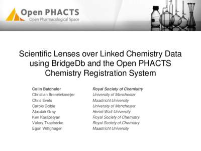 Scientific Lenses over Linked Chemistry Data using BridgeDb and the Open PHACTS Chemistry Registration System Colin Batchelor Christian Brenninkmeijer Chris Evelo