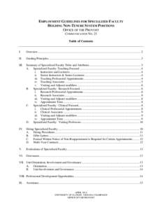 EMPLOYMENT GUIDELINES FOR SPECIALIZED FACULTY HOLDING NON-TENURE SYSTEM POSITIONS OFFICE OF THE PROVOST COMMUNICATION NO. 25 Table of Contents I.