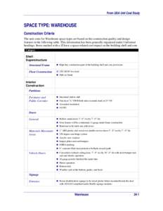 Construction Criteria for Warehouse Space Type from the GSA Unit Cost Study