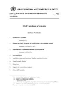 ORGANISATION MONDIALE DE LA SANTE CINQUANTE-TROISIEME ASSEMBLEE MONDIALE DE LA SANTE Genève, Suisse[removed]mai[removed]A53/1