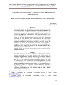 Ignasi Brunet – Alejandro Pizzi, La composición de clase en el capitalismo actual. El enfoque del post-obrerismo, Revista www.izquierdas.cl N°14, diciembre 2012, ISSN, ppLa composición de clase en