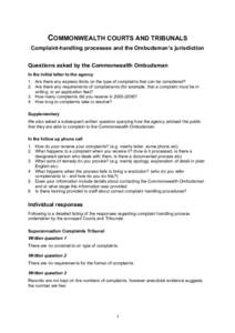 Ombudsman / Social Security / Ethics / Australia / Dispute resolution / Ombudsmen in Australia / Credit ombudsman service / Legal professions / Government officials / Law