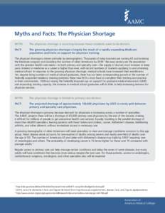 Myths and Facts: The Physician Shortage MYTH: The physician shortage is occurring because fewer students want to be doctors.  FACT: 	The growing physician shortage is largely the result of a rapidly expanding Medicare