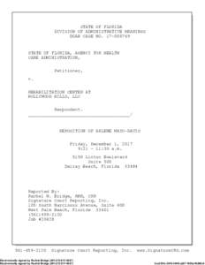 STATE OF FLORIDA DIVISION OF ADMINISTRATIVE HEARINGS DOAH CASE NOSTATE OF FLORIDA, AGENCY FOR HEALTH CARE ADMINISTRATION,