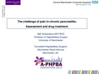 The challenge of pain in chronic pancreatitis:  Assessment and drug treatment. Ajith Siriwardena MD FRCS Professor of Hepatobiliary Surgery University of Manchester
