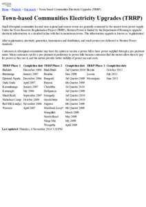 Home > Projects > Our assets > Town-based Communities Electricity Upgrades (TRRP)  Town-based Communities Electricity Upgrades (TRRP) Small Aboriginal communities located near regional and remote towns are generally conn