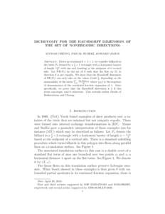 DICHOTOMY FOR THE HAUSDORFF DIMENSION OF THE SET OF NONERGODIC DIRECTIONS YITWAH CHEUNG, PASCAL HUBERT, HOWARD MASUR Abstract. Given an irrational 0 < λ < 1, we consider billiards in the table Pλ formed by a 12 × 1 re