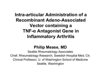 Intra-articular Administration of a Recombinant Adeno-Associated Vector containing a  TNF-a Antagonist Gene in Inflammatory Arthritis