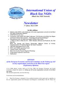 International Union of Black Sea NGOs (Black Sea NGO Network) Newsletter 3rd edition, March 2009