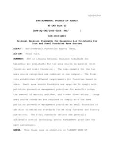 Air pollution in the United States / Pollution / United States Environmental Protection Agency / Clean Air Act / Foundry / National Emissions Standards for Hazardous Air Pollutants / Title 40 of the Code of Federal Regulations / Regulation of greenhouse gases under the Clean Air Act / Emission standards / Environment / Air pollution