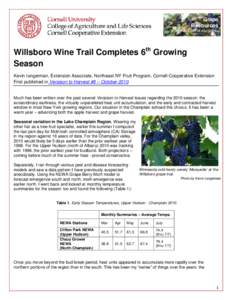 Grape Resources www.fruit.cornell.edu/grapes Willsboro Wine Trail Completes 6th Growing Season