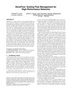 DevoFlow: Scaling Flow Management for High-Performance Networks ∗ Andrew R. Curtis University of Waterloo