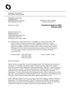 O Comptroller of the Currency Administrator of National Banks Northeastern District Office Licensing Division 340 Madison Avenue, Fifth Floor