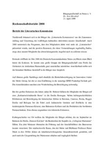 Bürgergesellschaft zu Neuss e. V. Dr. Jens Metzdorf 21. April 2009 Rechenschaftsbericht 2008 Bericht der Literarischen Kommission