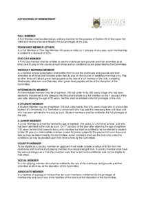 CATEGORIES OF MEMBERSHIP  FULL MEMBER A Full Member shall be deemed an ordinary member for the purpose of Section 26 of the Liquor Act 1989 and he/she shall be entitled to the full privileges of the club. PENSIONER MEMBE