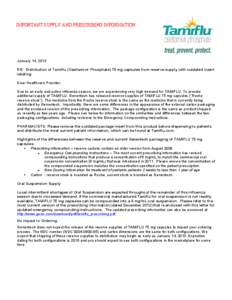 Dear Healthcare Provider Letter for Tamiflu