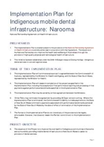 Implementation Plan for Indigenous mobile dental infrastructure: Narooma National Partnership Agreement on Health Infrastructure  PRELIMINARIES