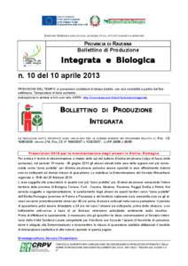 DIREZIONE GENERALE AGRICOLTURA, ECONOMIA ITTICA, ATTIVITÀ FAUNISTICO-VENATORIE  PROVINCIA DI RAVENNA Bollettino di Produzione