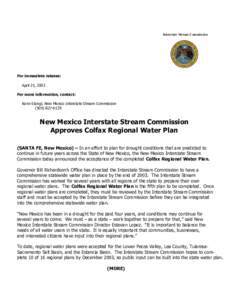 Interstate Stream Commission  For immediate release: April 25, 2003 For more information, contact: Karin Stangl, New Mexico Interstate Stream Commission