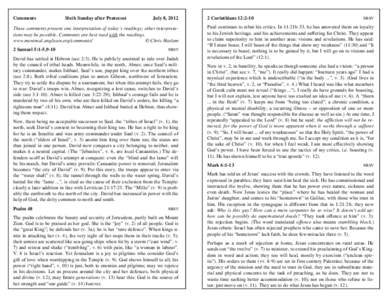 Comments  Sixth Sunday after Pentecost July 8, 2012