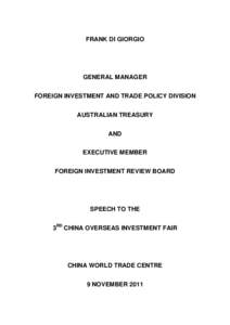 Foreign direct investment / International relations / Development / International business / Economy of Australia / International Investment Agreement / Australian property bubble / Economics / International economics / Macroeconomics