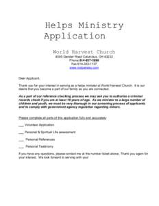 Helps Ministry Application World Harvest Church 4595 Gender Road Columbus, OH[removed]Phone[removed]Fax[removed]