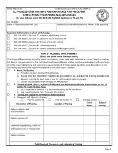 FORM RPS-8 AUS  KENTUCKY RADIATION HEALTH BRANCH AUTHORIZED USER TRAINING AND EXPERIENCE AND PRECEPTOR ATTESTATION- THERAPEUTIC SEALED SOURCES