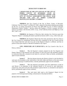 RESOLUTION NUMBER 3093 A RESOLUTION OF THE CITY COUNCIL OF THE CITY OF PERRIS, COUNTY OF RIVERSIDE,