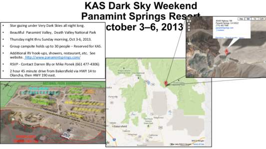 KAS Dark Sky Weekend Panamint Springs Resort October 3–6, 2013 • 