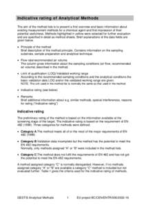 Indicative rating of Analytical Methods The aim of the method lists is to present a first overview and basic information about existing measurement methods for a chemical agent and first impression of their potential use