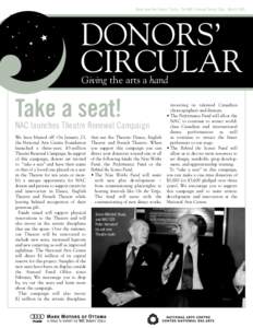 News from the Donors’ Circle - The NAC’s Annual Giving Club - March[removed]DONORS’ CIRCULAR Giving the arts a hand