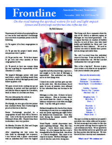 Frontline  American Decency Association November 2011 Vol. XXVI Issue XI  On the road testing the spiritual waters for salt and light impact