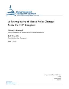 A Retrospective of House Rules Changes Since the 110th Congress