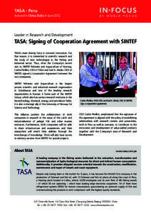 TASA - Peru featured in China Daily in June 2012 Leader in Research and Development  TASA: Signing of Cooperation Agreement with SINTEF